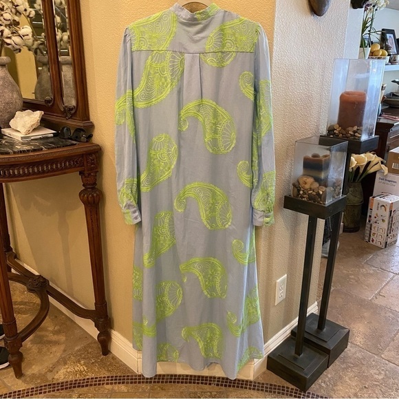 DIXIE Women Blue & Green Embroidered Paisley Button Maxi Dress Size Medium - Picture 5 of 14